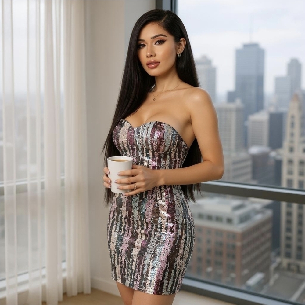 Nova Luxe Multicolor Sequin Strapless Mini Dress … - image 1